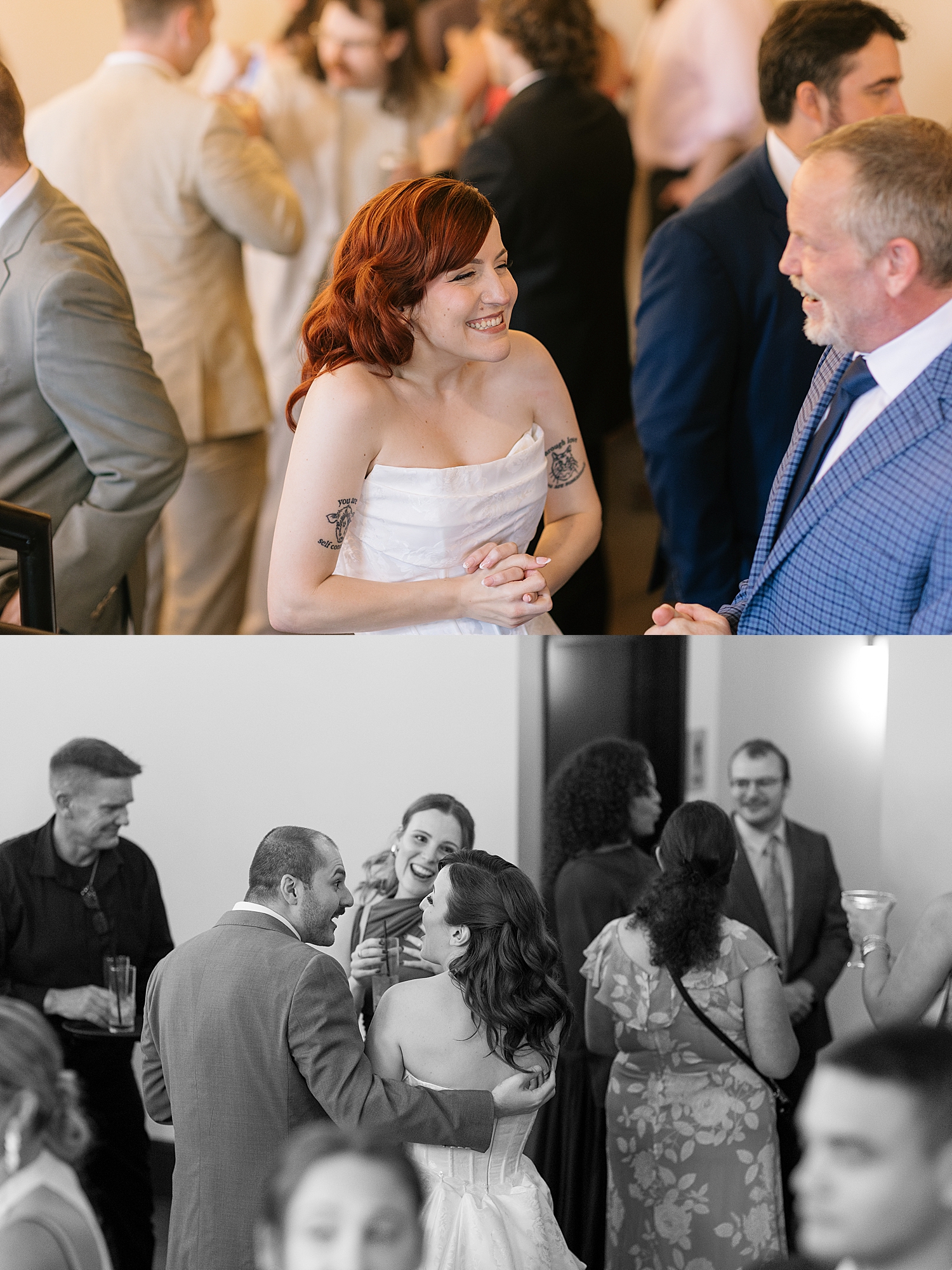 bride smiles at her guests in happiness by Maryland wedding photographer