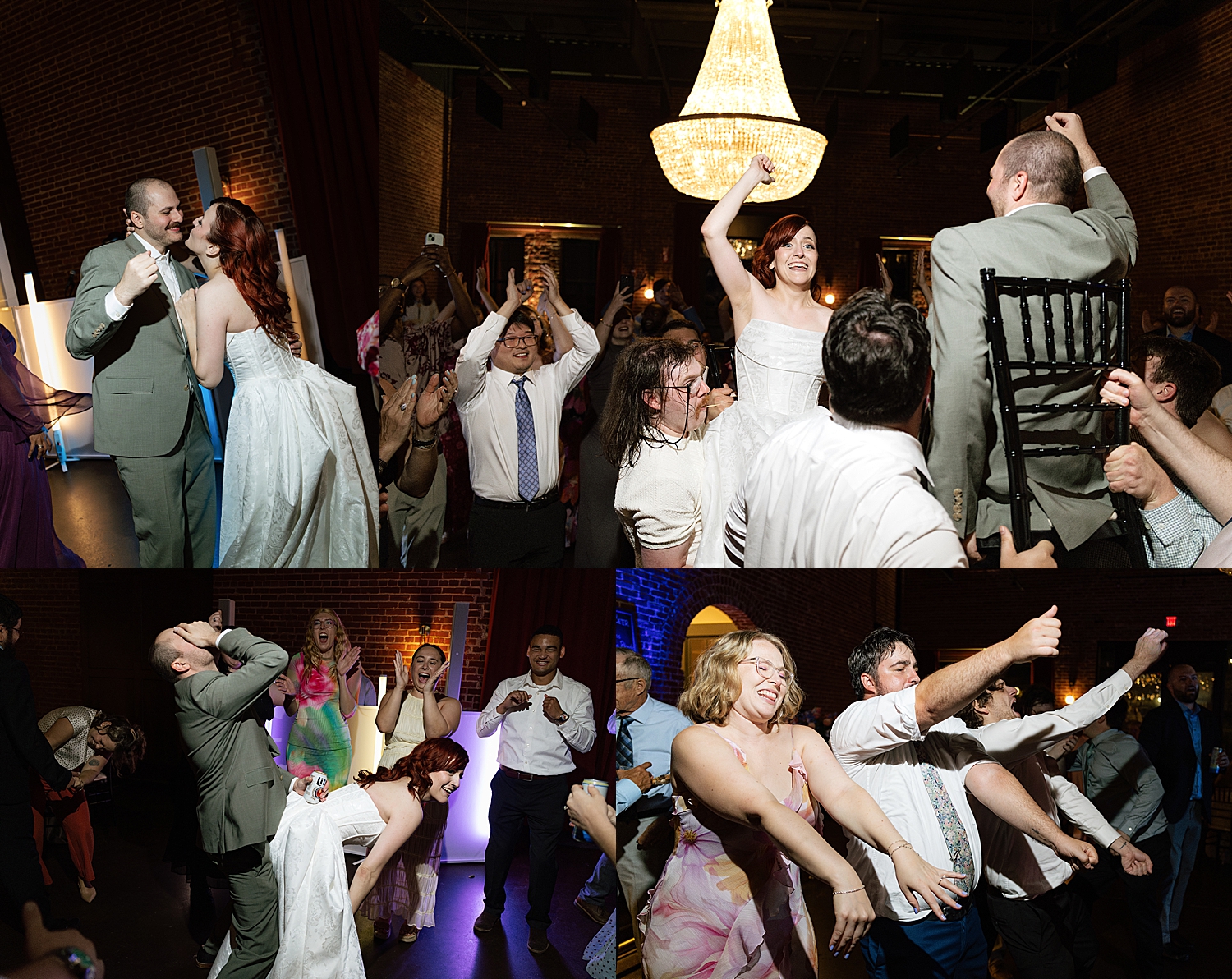 bride lifts hands in the air during reception at Union Mills Public House
