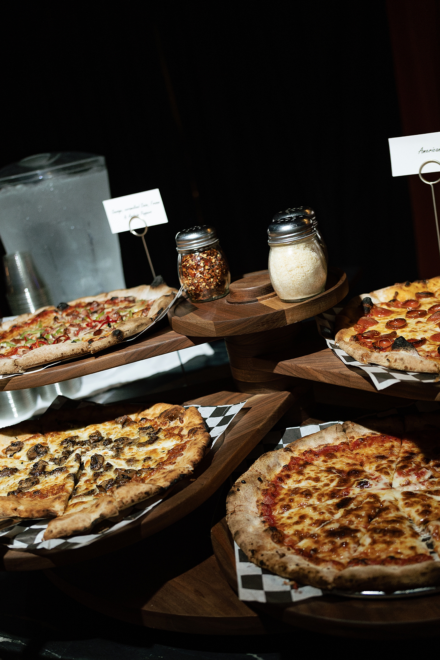 pizza laid out on table by Maryland wedding photographer