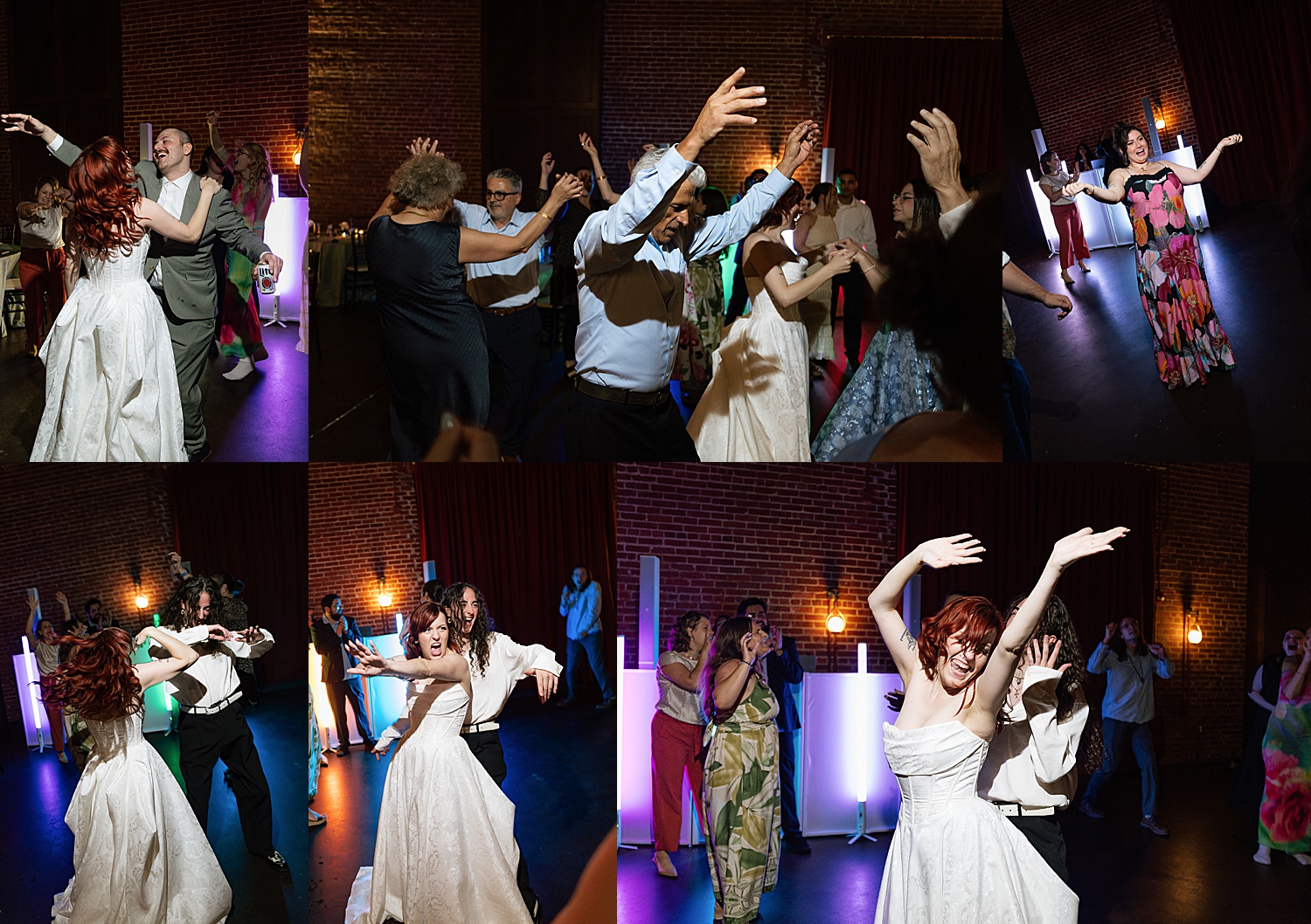 bride dances wildly with her friends at reception at Union Mills Public House