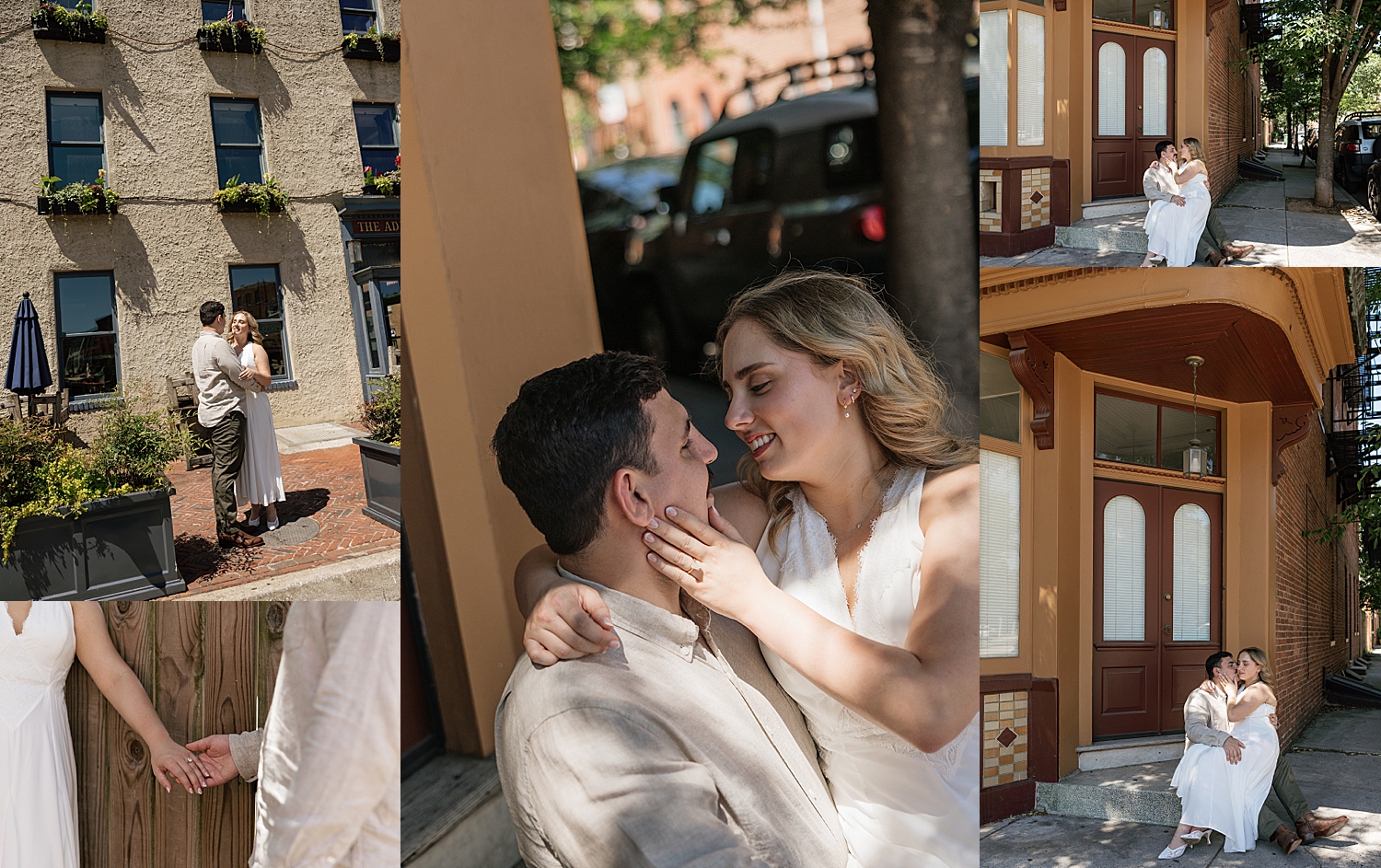 blonde bride-to-be leans in to kiss man by Sharp Impressions Photography