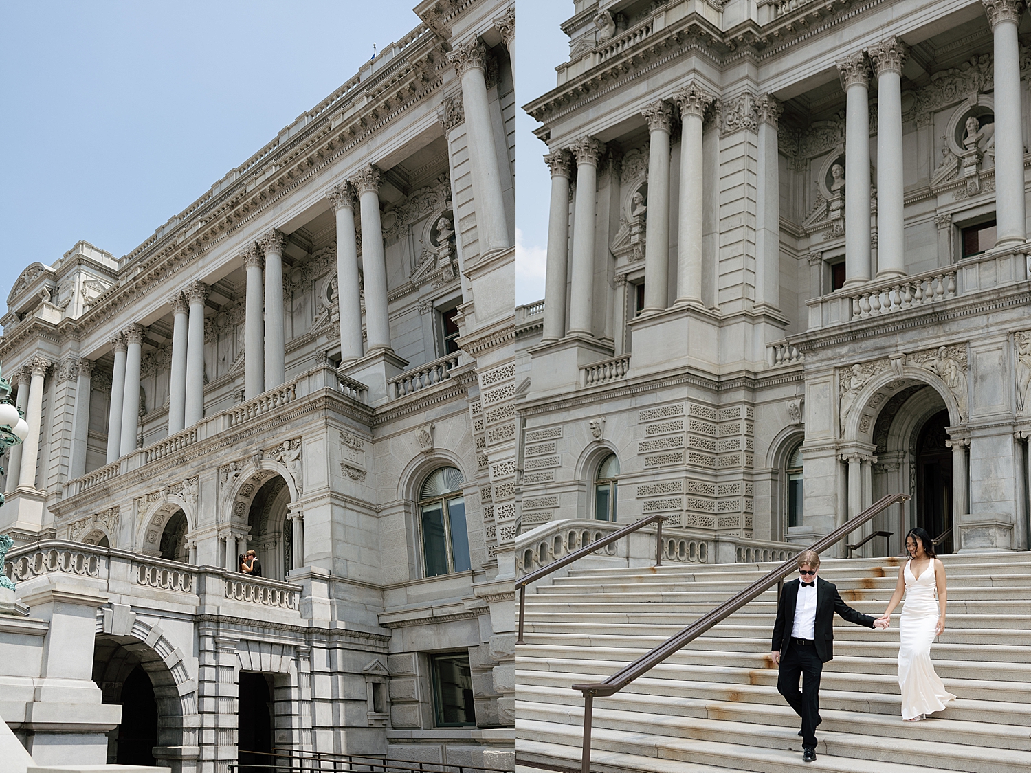 man and woman walk down outdoor steps at The Library of Congress