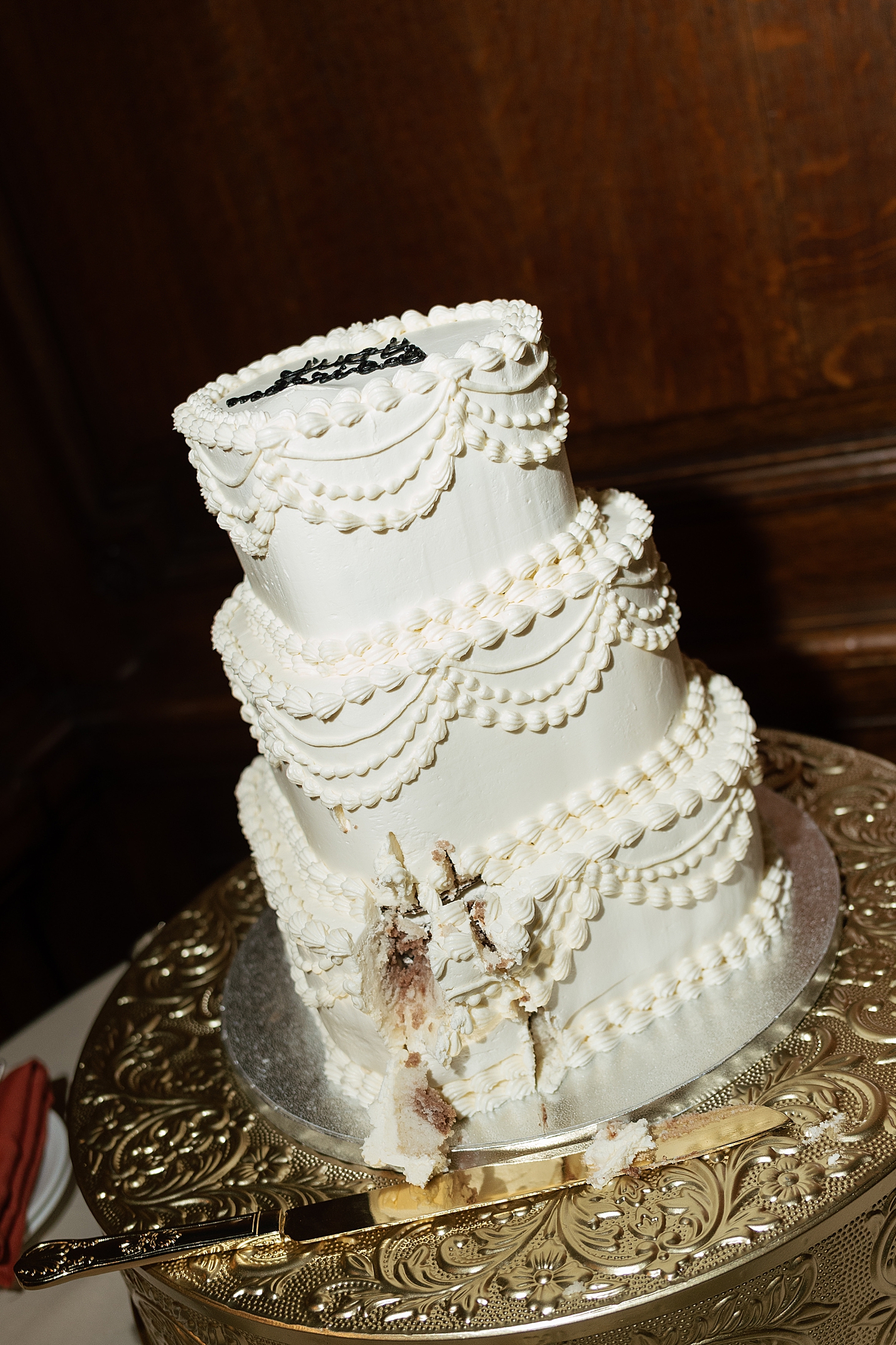 three tier white cake at The Mansion at Strathmore