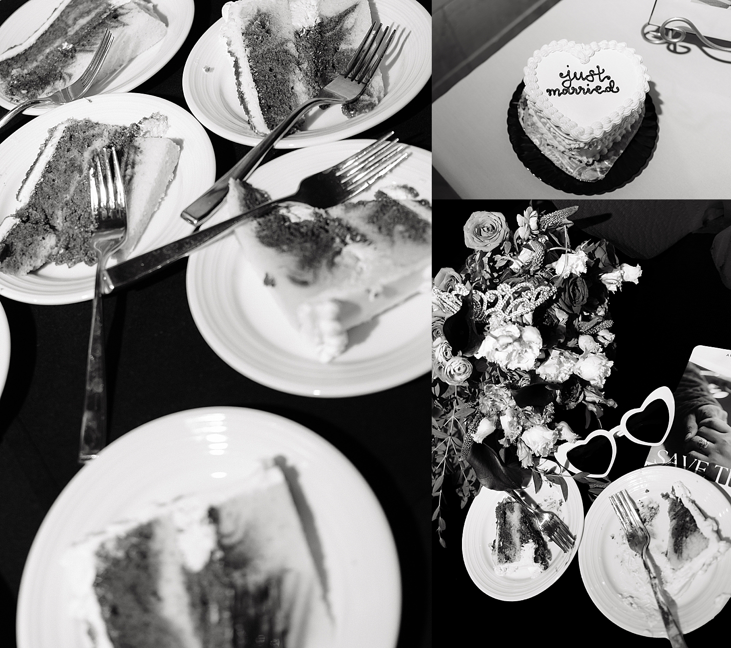 just married cake on plates on table at The Mansion at Strathmore
